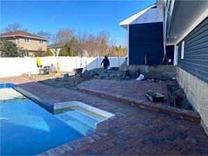 nicolock terracotta custom stone ridge dual level pool patio bullnose fullnose coping